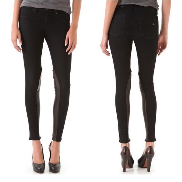 Rag & Bone Midnight Lambskin Inset Jodhpur Skinny Jeans 25 - Picture 1 of 10